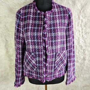 Kate Spade New York Women's Purple Plaid Tweed Blazer Jacket Size 8